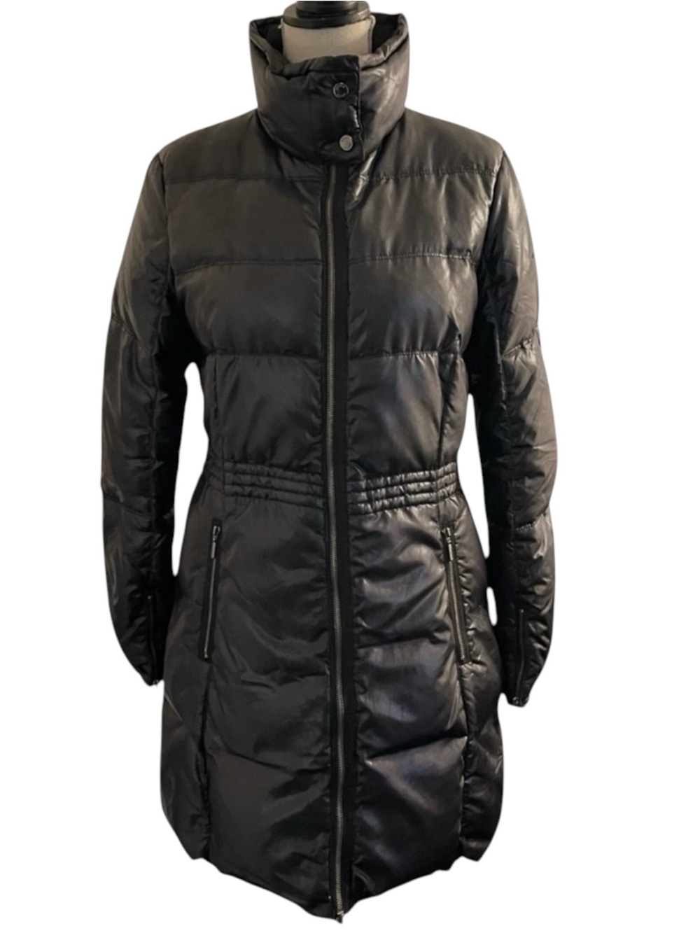 GEOX Respira Black Cinch Waist Long Down/Feather Puffer Jacket (8/10)